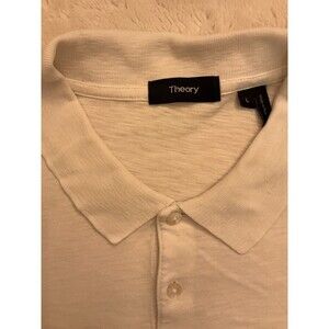 Theory Men’s Large White Polo Shirt Short Sleeve Luxury Peruvian Cotton L